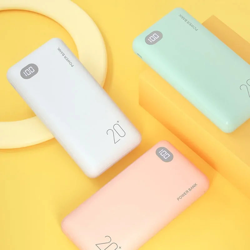 New Power Bank 20000mAh External Portable Charger Powerbank 2.1A Fast Charging LED Display Phone Charger for Smart Phone