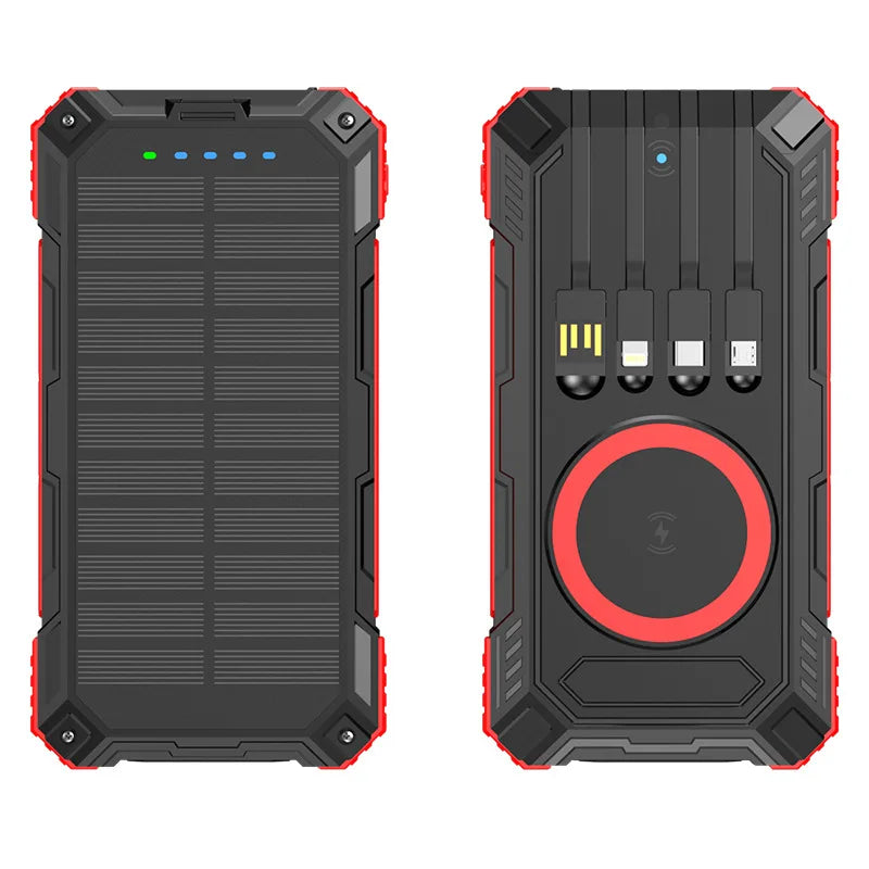 Portable Solar Power Bank Pd22.5W Fast Charging 20000Mah Large Capacity, Wireless Fast Charging and Comes with 4 USB Cable Mobile Power Supply, with Strong Light Led Light, Solar Power Bank Fast Rechargeable Battery