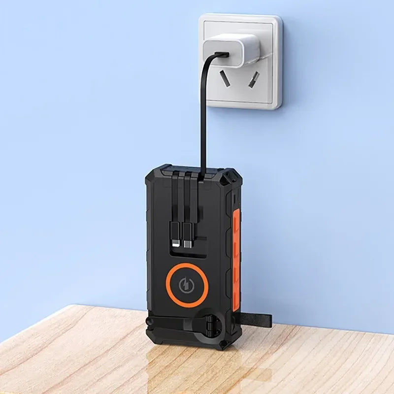 Portable Hand Crank Solar Power Bank With Light 20000mAh Large Capacity Fast Charging Mobile Power Supply Charger Station