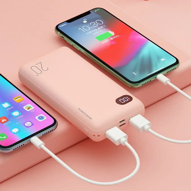 New Power Bank 20000mAh External Portable Charger Powerbank 2.1A Fast Charging LED Display Phone Charger for Smart Phone