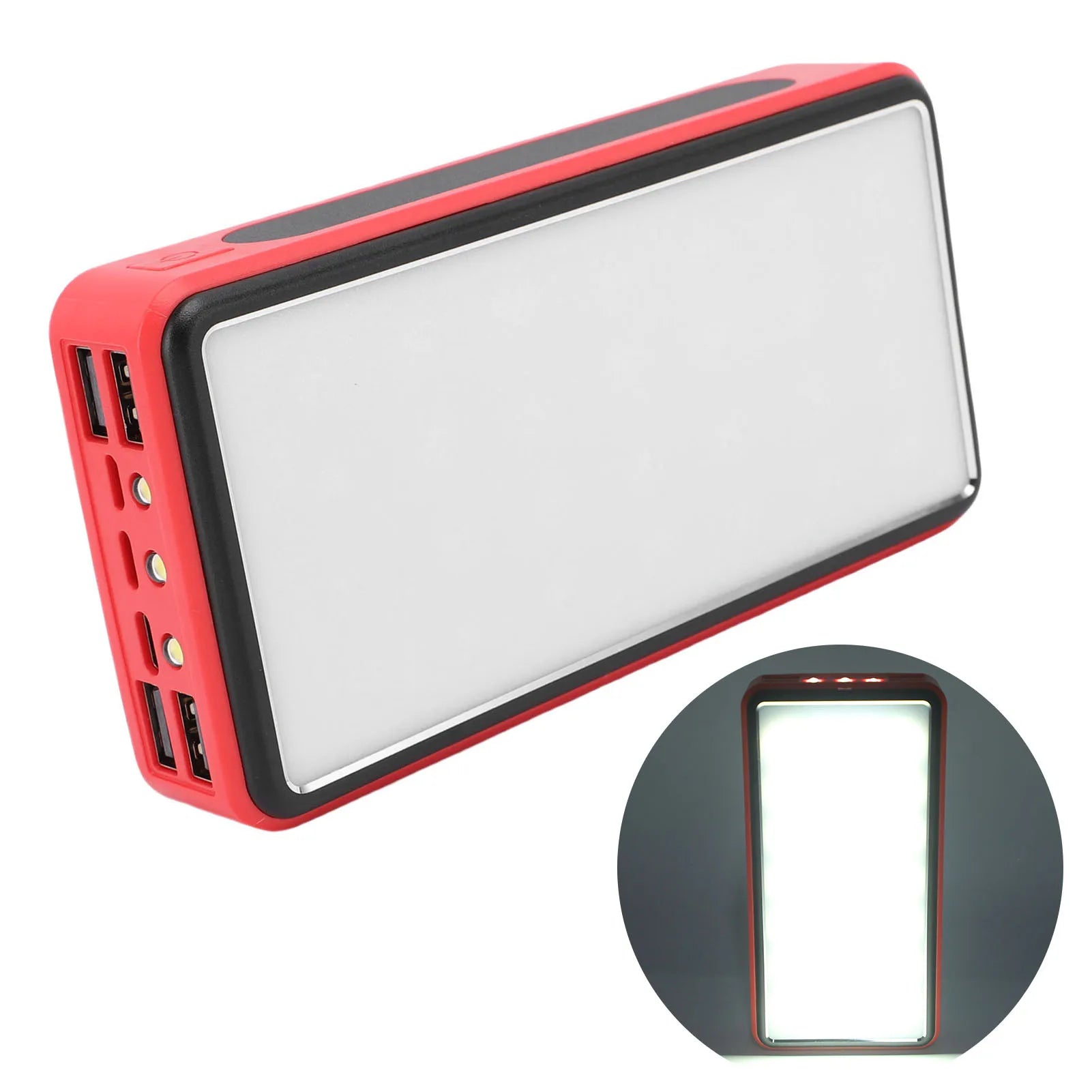 Solar Power Bank 50000mAh Aluminum Alloy USB Portable Charger Battery Pack with LED Light for Outdoor Camping Emergency